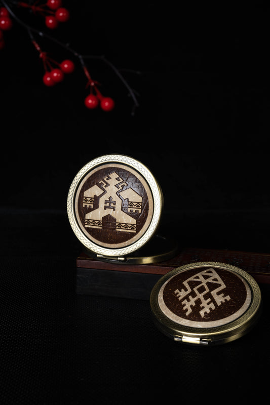 Hand Carved Coconut Shell Portable Mirror - Orient Occultism