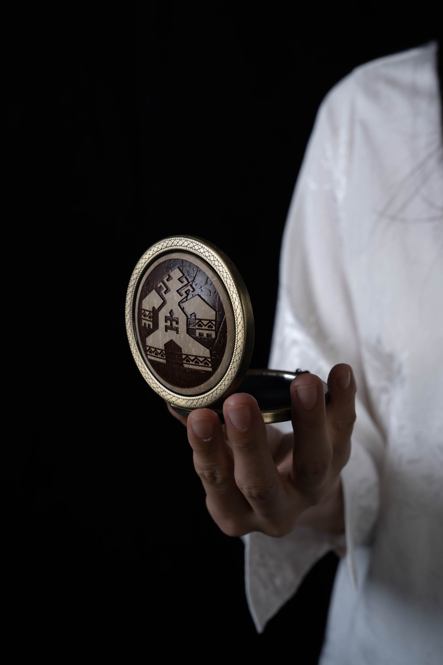 Hand Carved Coconut Shell Portable Mirror - Orient Occultism